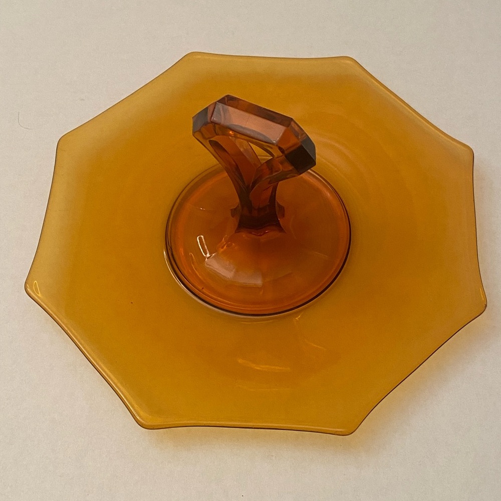 Amber Depression Glass Pedestal Handled Serving Tray Sandwiches Desserts